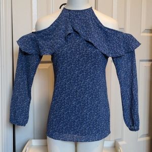 Blue Floral Cold Shoulder Michael Kors Blouse